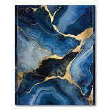 Navy Blue Agate Swirl Area Rug with Gold Veins