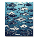 Blue Teal Sea Bass School Area Rug