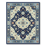 Navy Blue Traditional Persian Area Rug with Ivory Florals