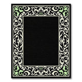 Ornate Black Area Rug with Green Floral Border