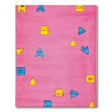 Playful Pink Kids Rug with Cute Cats Geometric Shapes