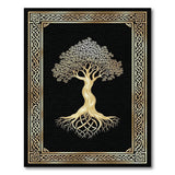 Washable Black Gold Celtic Tree of Life Area Rug, Low Pile & Non-Slip