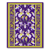 Purple Iris Floral Area Rug with Ornate Gold Border