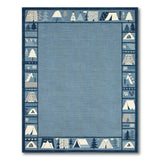 Blue Camping Adventure Border Area Rug