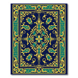 Navy Ornate Persian Area Rug with Gold Teal Accents