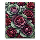 Red Roses Purple Cabbage Floral Area Rug