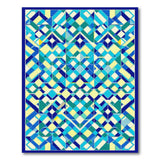 Blue Teal Geometric Diamond Patchwork Rug