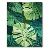Green Coastal Beach Lush Monstera Leaves Green Area Rug