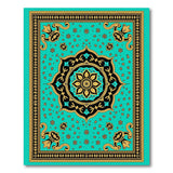 Teal Persian Mandala Area Rug with Gold Accents