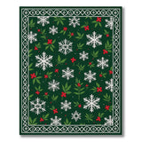 Festive Holly Snowflakes Green Area Rug