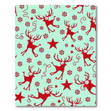 Whimsical Red Reindeer Skating Mint Green Rug