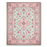 Teal Blush Pink Persian Floral Medallion Rug