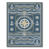 Blue Nautical Compass Anchor Area Rug