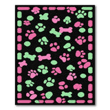 Playful Pink Green Paw Print Bone Area Rug