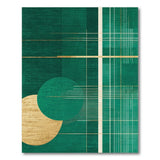 Emerald Green Gold Geometric Grid Area Rug