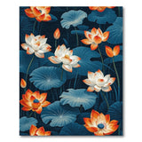 ODIKA Japanese Lotus Floral Washable Rug - Low Pile Non-Slip Area Rug