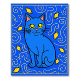 Whimsical Blue Cartoon Cat Area Rug with Yellow Lanterns