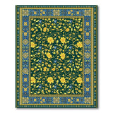 Emerald Green Persian Floral Area Rug with Gold Blooms