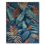 Navy Teal Palm Leaf Coastal Area Rug