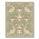 Vintage Green Rabbit Mushroom Floral Area Rug