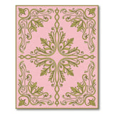 ODIKA Washable Pink & Olive Vintage Ornate Floral Low Pile Rug