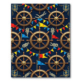Nautical Ship Wheels Flags Area Rug