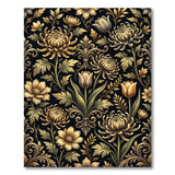 Opulent Gold Chrysanthemum Tulip Area Rug on Black