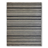 Distressed Black White Striped Kilim Rug