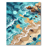 Teal Ocean Waves Crashing on Rocks Area Rug