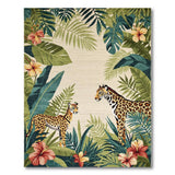 ODIKA Washable Tropical Jungle Leopard Rug - Low Pile Non-Slip Area Rug for Kids & Pets