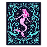 Ornate Pink Mermaid Starry Teal Area Rug