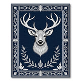 Navy Blue Stag Antler Ornate Border Area Rug