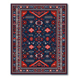Navy Red Geometric Traditional Persian Rug
