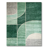 Green Geometric Curve Panel Area Rug