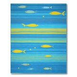 Teal Blue Striped Fish Area Rug