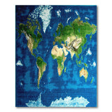 Blue and Teal Pixelated World Map Area Rug