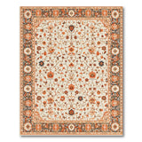 Ivory Persian Floral Area Rug with Orange Navy