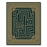 Geometric Modern Gold and Silver Gold Maze Labyrinth Geometric Area Rug