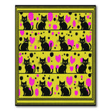 Whimsical Black Cats Pink Hearts Yellow Area Rug