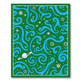 Cosmic Swirl Green Area Rug with Stars Planet