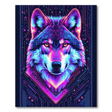 Neon Cyber Wolf Head Area Rug