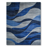 Wavy Navy Blue Grey Abstract Area Rug