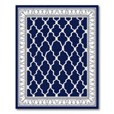 Navy Trellis Geometric Area Rug with Ornate Border