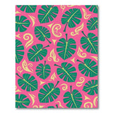 Pink Monstera Leaves with Tribal Swirls Area Rug
