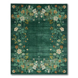 Emerald Green Floral Vintage Area Rug