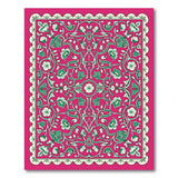 Pink Floral Vine Scalloped Border Area Rug
