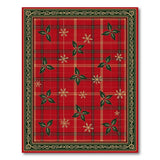 Red Festive Red Plaid Holly Snowflake Area Rug