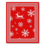 Festive Reindeer Sleigh Snowflakes Red Area Rug
