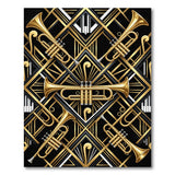 ODIKA Art Deco Jazz Washable Rug - Gold & Black Trumpet Pattern, Low Pile Non-Slip Area Rug