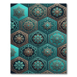 Teal Gold Mandala Hexagon Area Rug